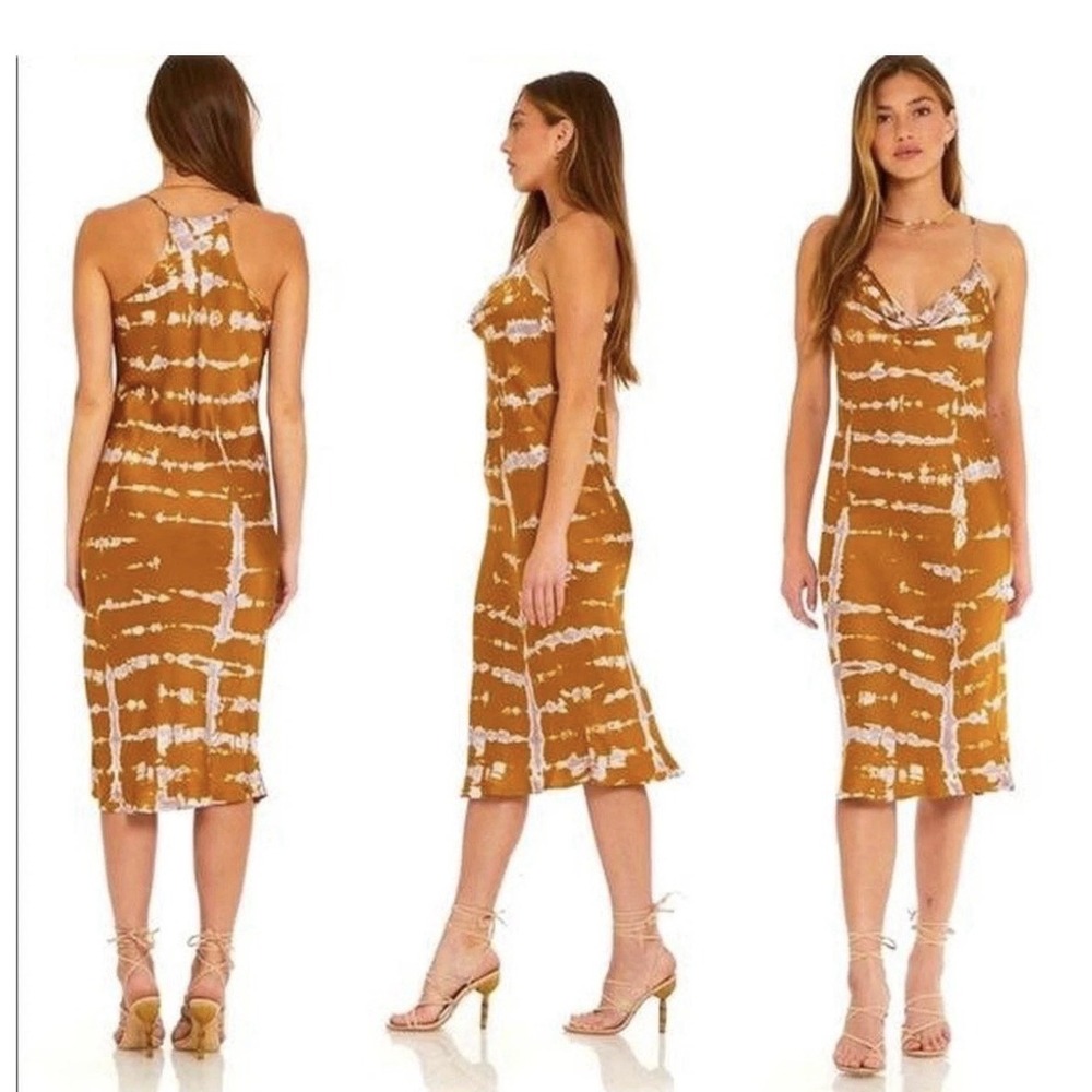 YFB Young Fabulous & Broke Brown Tie Dye Ribbed‎ Maxi Dress Slit Medium Hippie